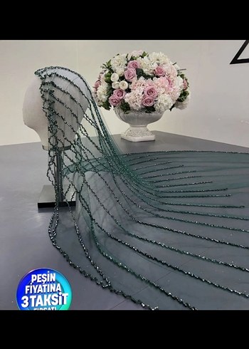 Yeşil Drapeli Bohem Gelin Duvağı