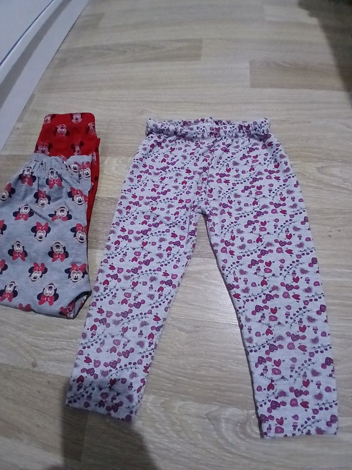 3 lü Kız Çocuk Renkli Baskılı Pamuk Tayt penye kumaş - Görsel 5