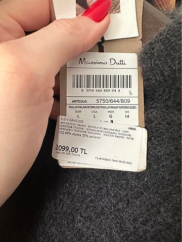 l Beden gri Renk Massimo dutti ş beden