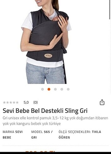 Sevi bebe bel destrkli sling Gri 
