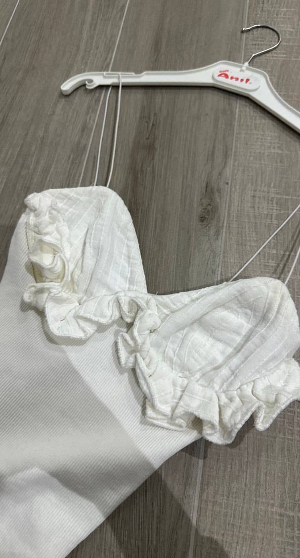 Fırfırlı Beyaz Keten Mini Büstiyer - Görsel 2