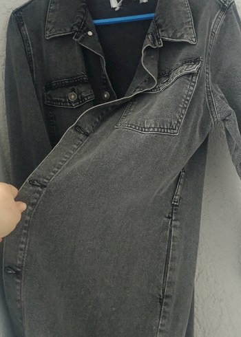 Gri Düğmeli Kadın kot Ceket - Görsel 3