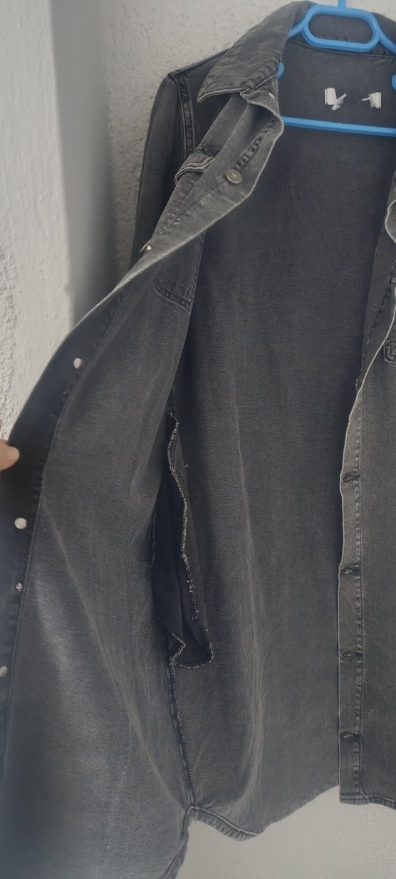 Gri Düğmeli Kadın kot Ceket - Görsel 4