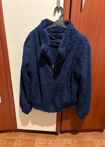 Mavi Kadın Peluş Fermuarlı Ceket