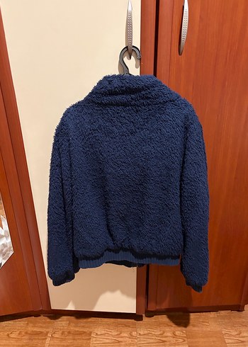 s Beden Mavi Kadın Peluş Fermuarlı Ceket