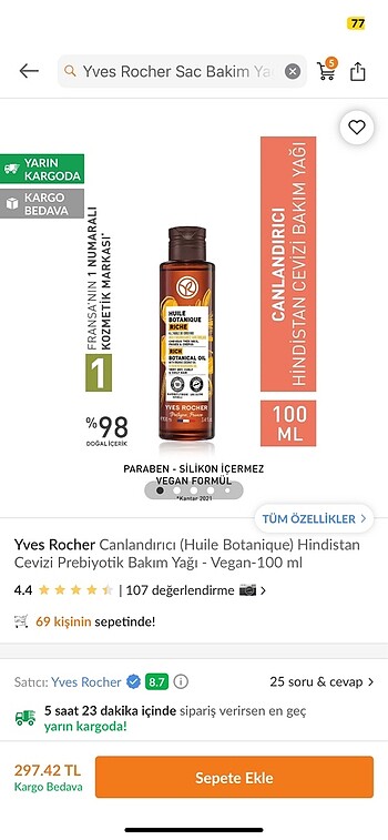 Yves rocher saç yağı