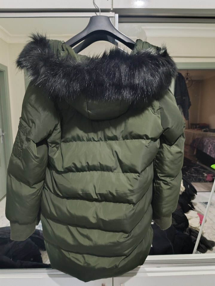 Kadın Yeşil Kürklü Midi Kışlık Mont - Görsel 3