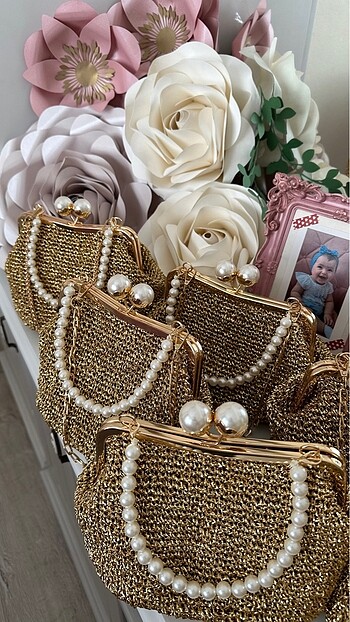 Hasır gold çanta