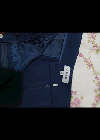 Kadın Lacivert Beli Pilili Kumaş Pantolon - Görsel 4