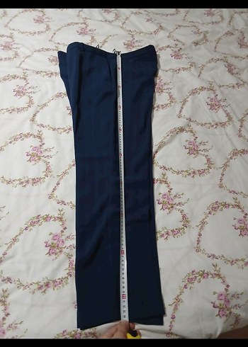 Kadın Lacivert Beli Pilili Kumaş Pantolon - Görsel 5