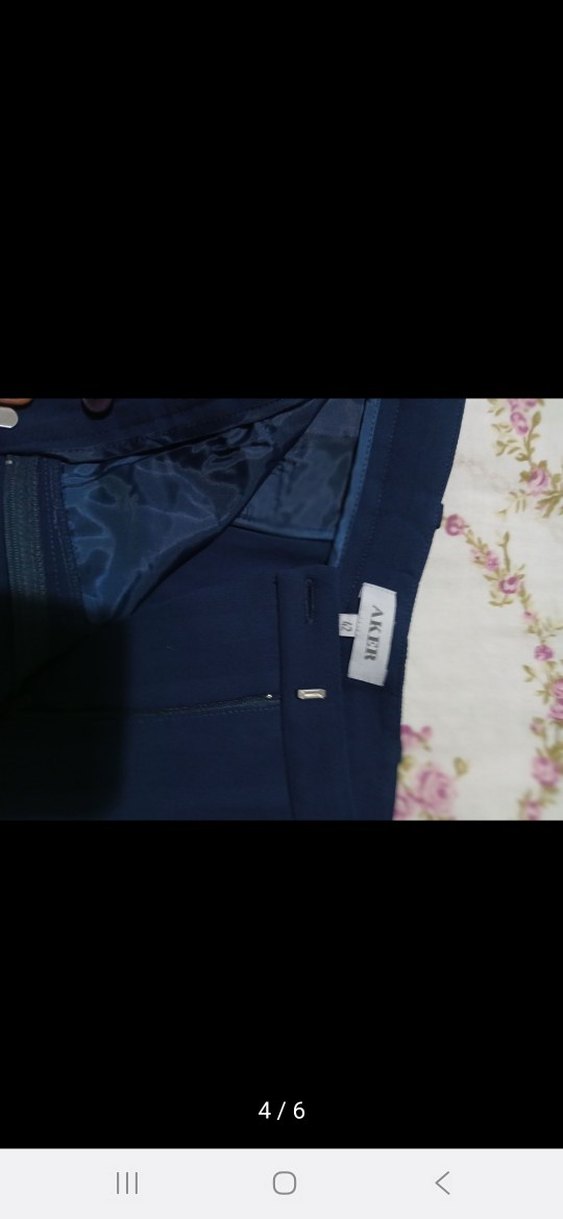 Kadın Lacivert Beli Pilili Kumaş Pantolon - Görsel 4