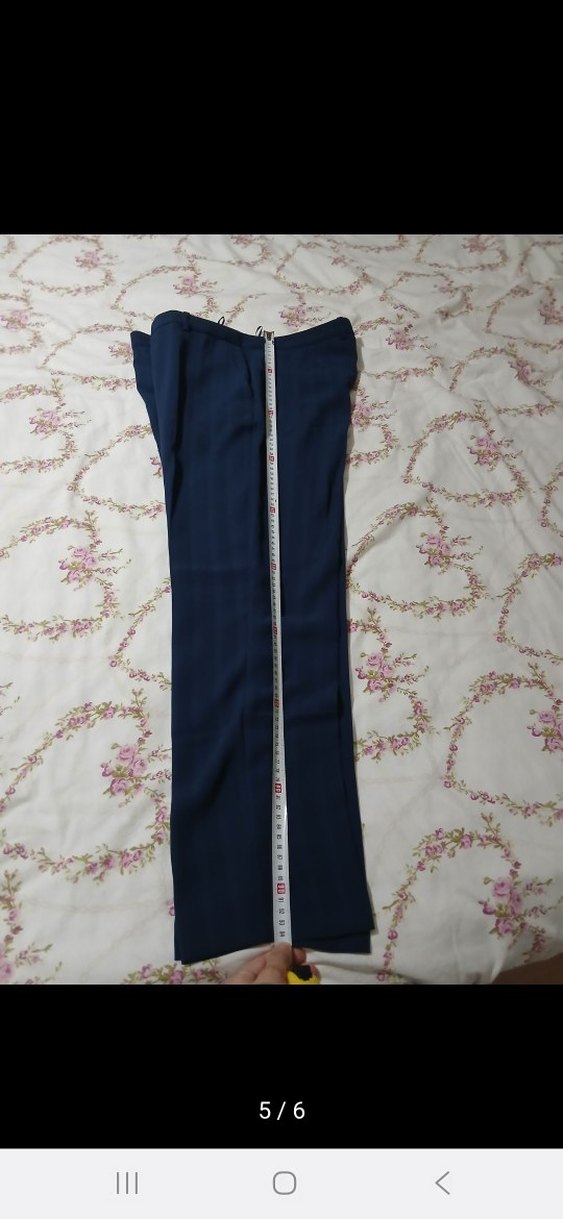 Kadın Lacivert Beli Pilili Kumaş Pantolon - Görsel 5