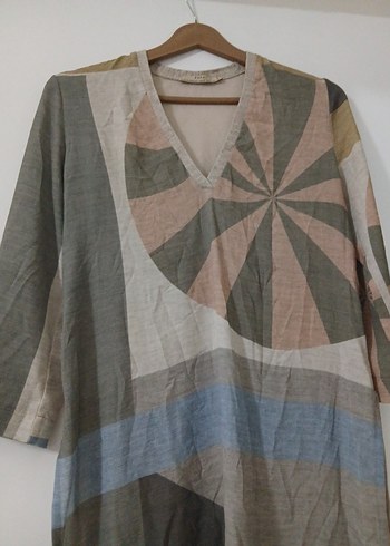 Bohem V Yaka Uzun Kollu Midi Tunik - Görsel 2