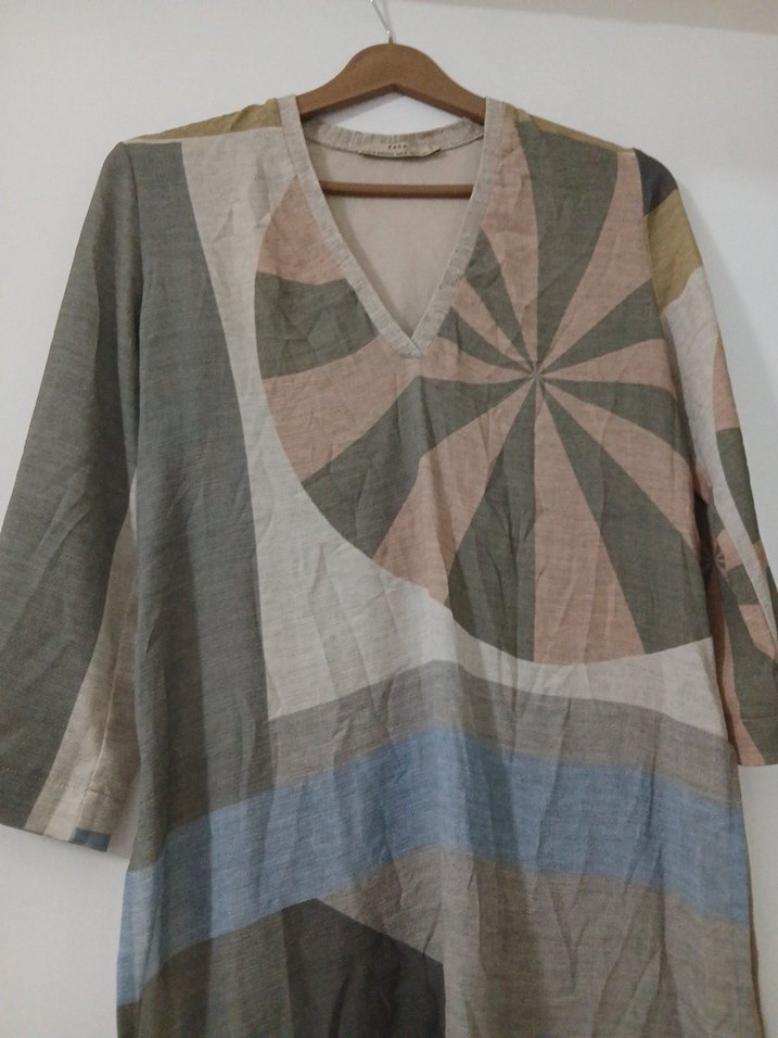 Bohem V Yaka Uzun Kollu Midi Tunik - Görsel 2