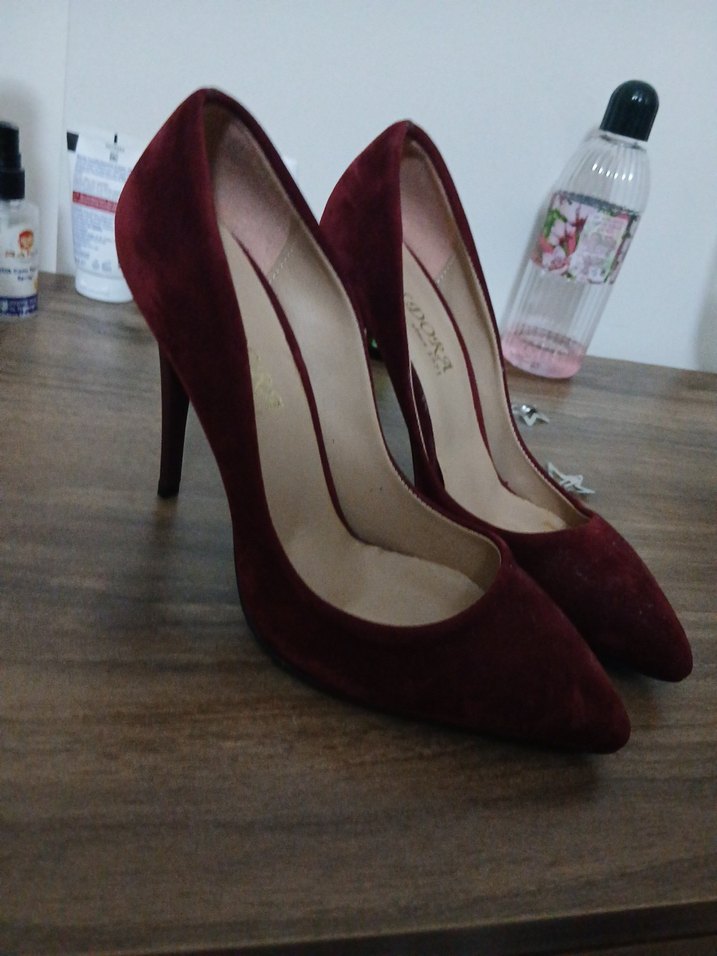 Bordo Süet Stiletto Kadın Ayakkabı - Görsel 2