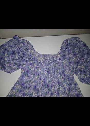 Mor Desenli Kadın Bluz, Uzun Kollu, Mini - Görsel 2