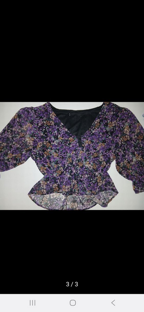 Mor Desenli Kadın Bluz, Uzun Kollu, Mini - Görsel 3