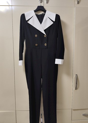 Siyah Kadın Uzun Tulum, Düğmeli, Normal Boy - Görsel 4