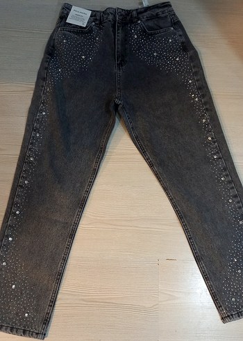 Taşlı gri mom jeans - Görsel 2