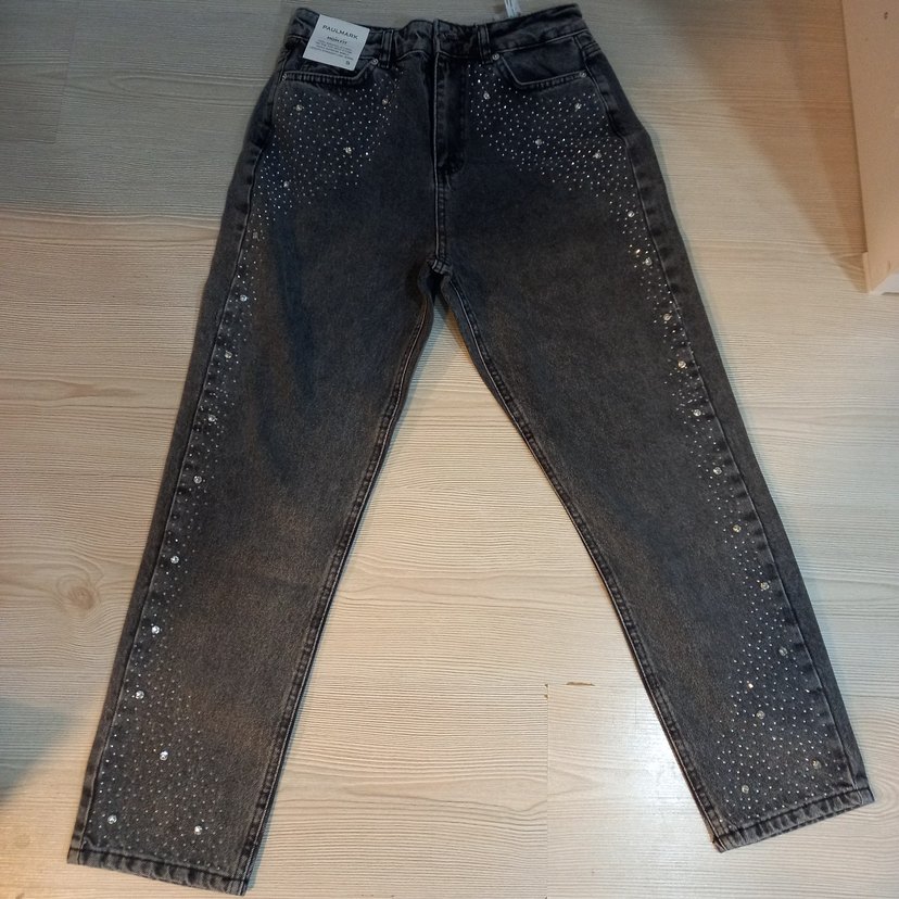 Taşlı gri mom jeans - Görsel 2