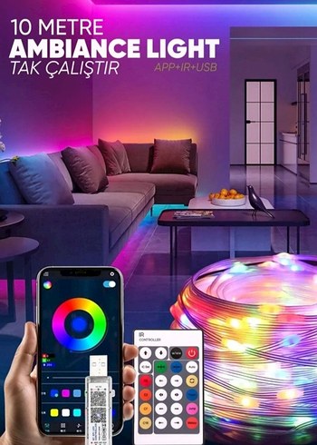 10 Metre Çok Renkli Ambiyans Işığı