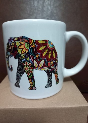 Renkli Fil Desenli Seramik Kupa - Görsel 3