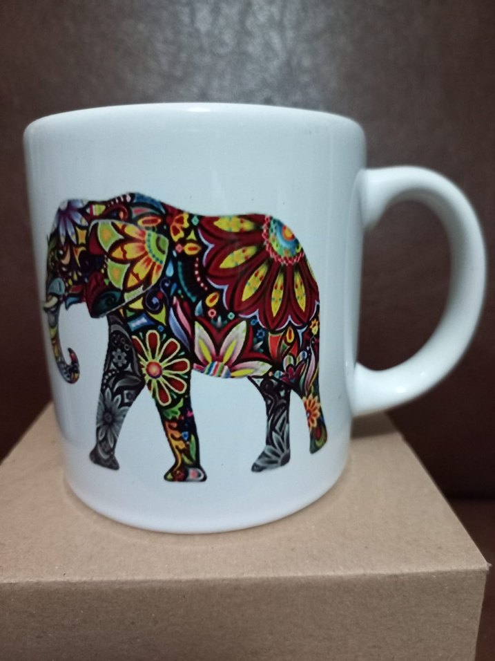 Renkli Fil Desenli Seramik Kupa - Görsel 3