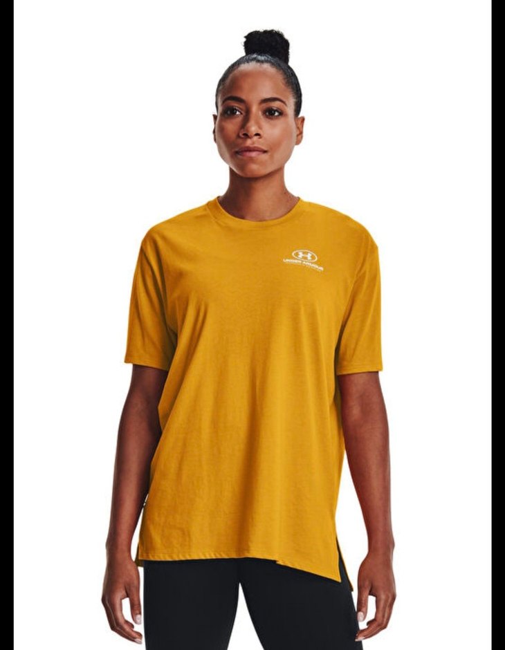 Sarı Kadın Spor Tişörtü, Kısa Kollu, Salaş Kesim - Görsel 2