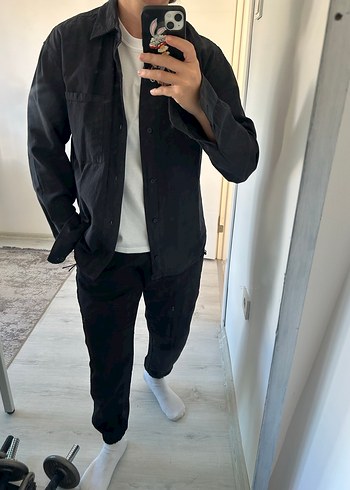 Pull and Bear Erkek Siyah Denim Gömlek