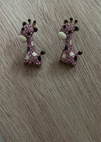 Pembe Zürafa Desenli Mini Küpe - Görsel 2