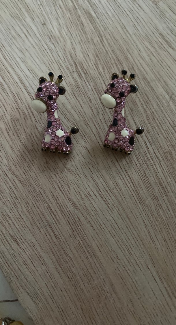 Pembe Zürafa Desenli Mini Küpe - Görsel 2