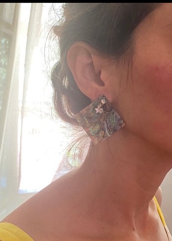 Bohem Mini Kare Doğal Taş Küpe - Görsel 3