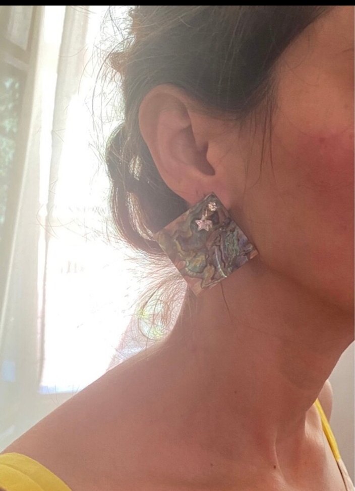 Bohem Mini Kare Doğal Taş Küpe - Görsel 3