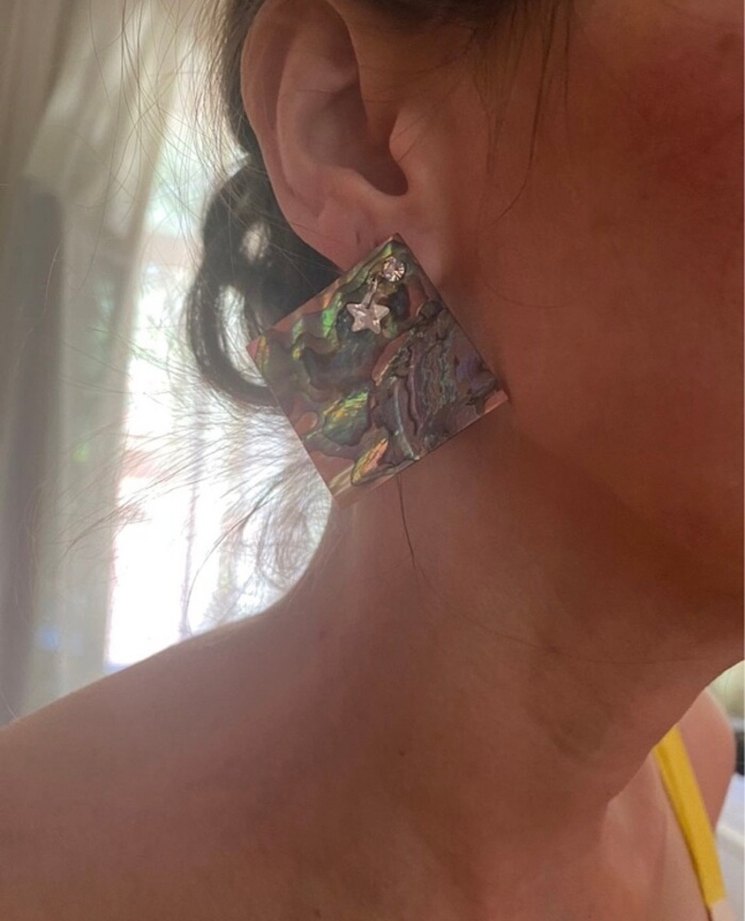 Bohem Mini Kare Doğal Taş Küpe - Görsel 2