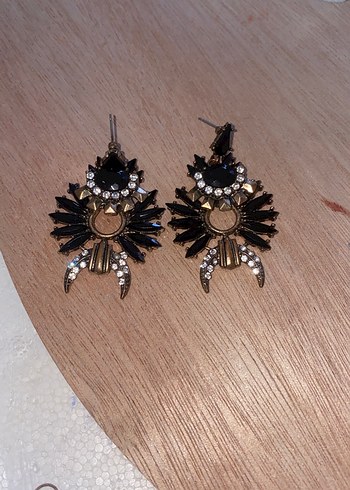 Uzun Siyah Vintage Gotik Payetli Küpe - Görsel 4