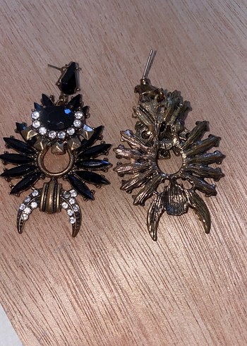 Uzun Siyah Vintage Gotik Payetli Küpe - Görsel 5