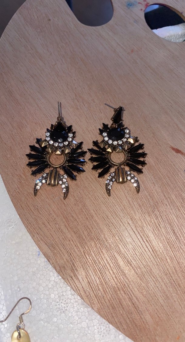 Uzun Siyah Vintage Gotik Payetli Küpe - Görsel 4