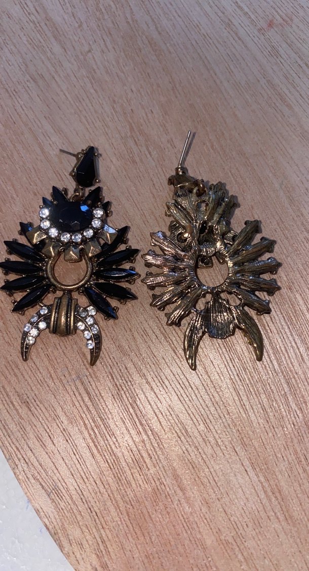 Uzun Siyah Vintage Gotik Payetli Küpe - Görsel 5