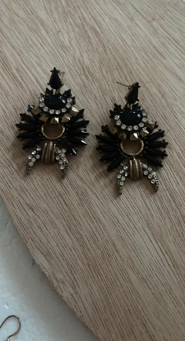 Uzun Siyah Vintage Gotik Payetli Küpe - Görsel 2