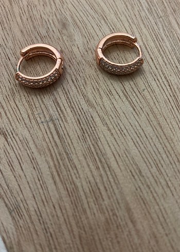 Mini Parlak Bej Sıra Taşlı Küpe - Görsel 2