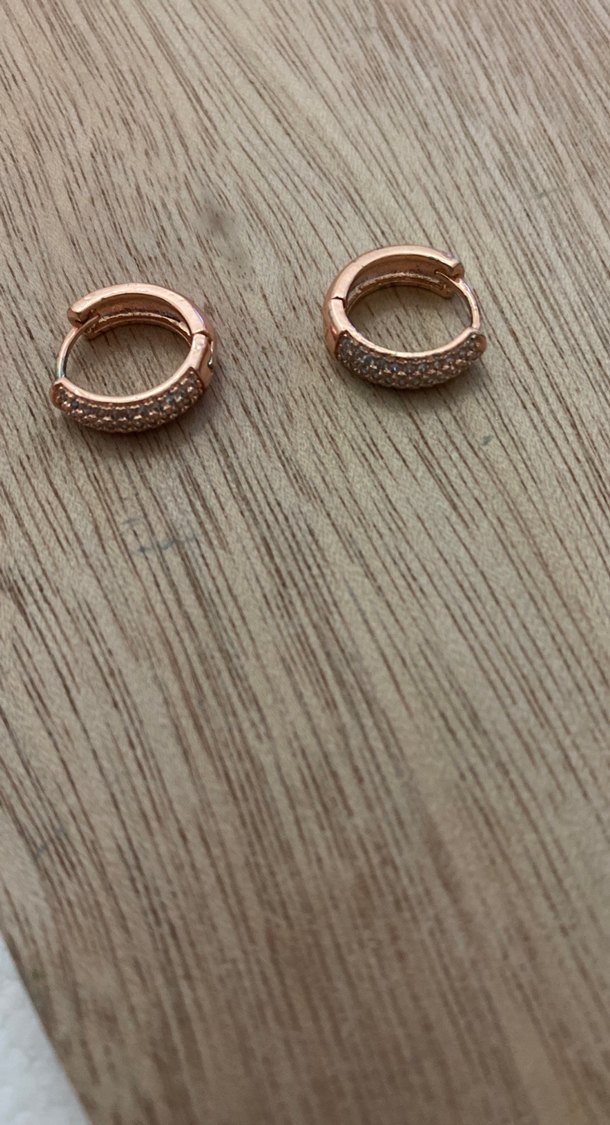 Mini Parlak Bej Sıra Taşlı Küpe - Görsel 2