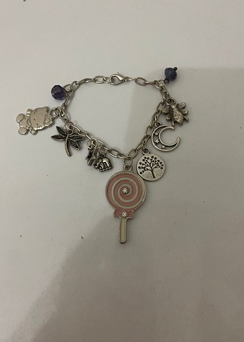 Mor Pastel Figürlü Zincir Bileklik - Görsel 4