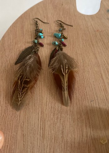 Turkuaz Boncuklu Etnik Uzun Tüylü Küpe - Görsel 2