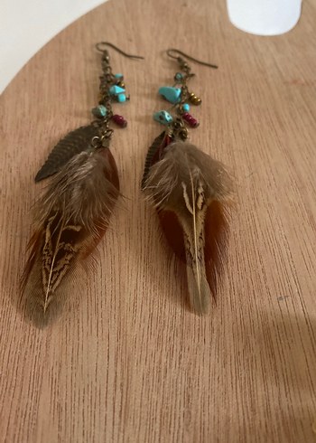 Turkuaz Boncuklu Etnik Uzun Tüylü Küpe - Görsel 3