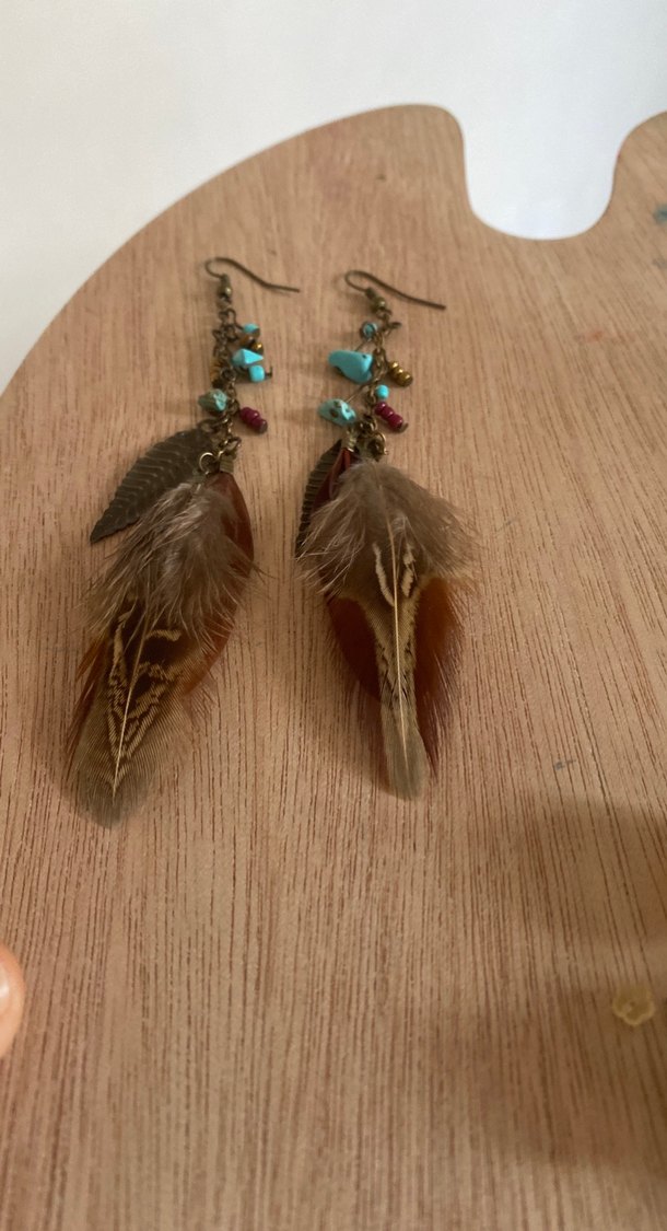 Turkuaz Boncuklu Etnik Uzun Tüylü Küpe - Görsel 2