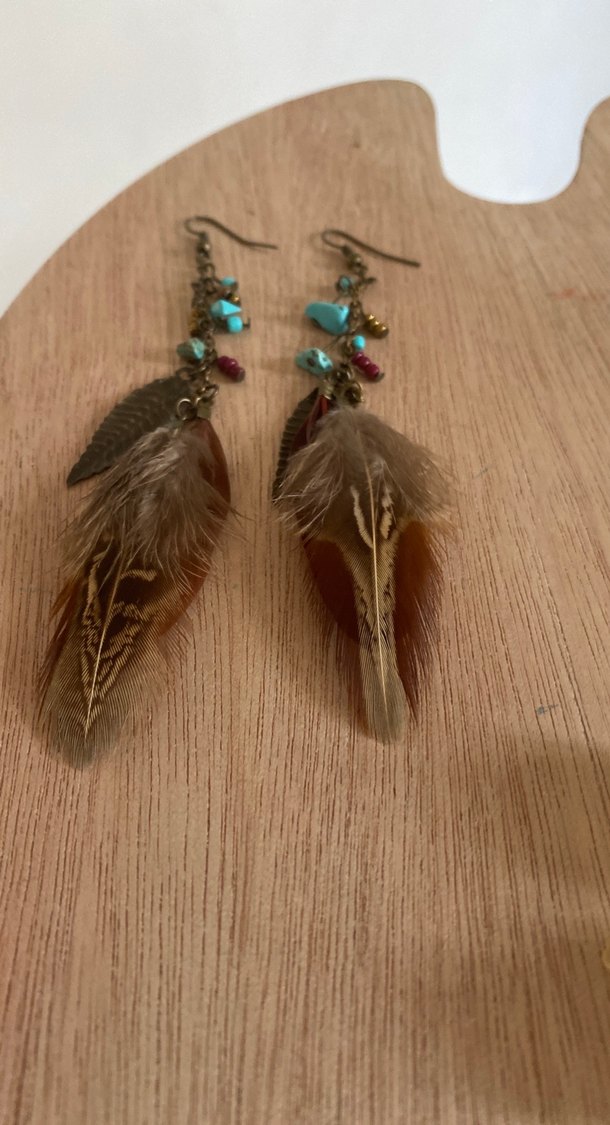 Turkuaz Boncuklu Etnik Uzun Tüylü Küpe - Görsel 3