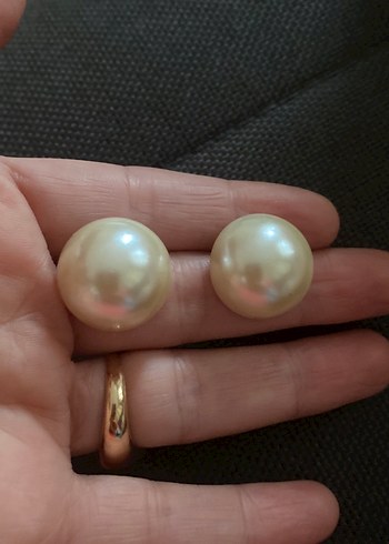 Bej Parlak Midi  inci Kadın Küpeler - Görsel 3