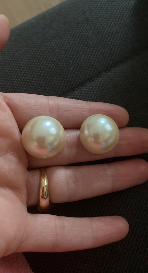 Bej Parlak Midi  inci Kadın Küpeler - Görsel 3