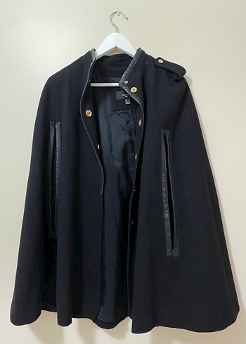 Siyah Deri Kemerli Midi Kadın Pelerin - Görsel 2