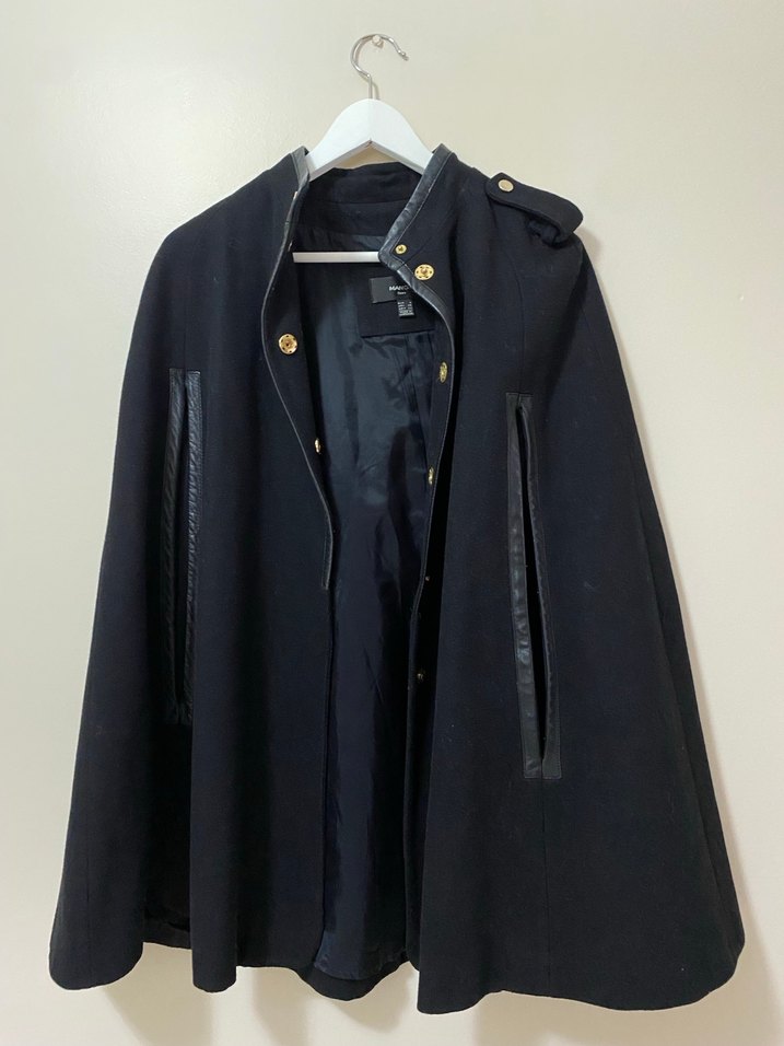 Siyah Deri Kemerli Midi Kadın Pelerin - Görsel 2